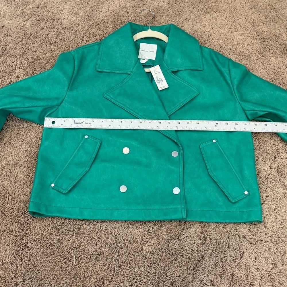 NWT new medium Anthropologie avec les fillies faux leather peacoat jacket green